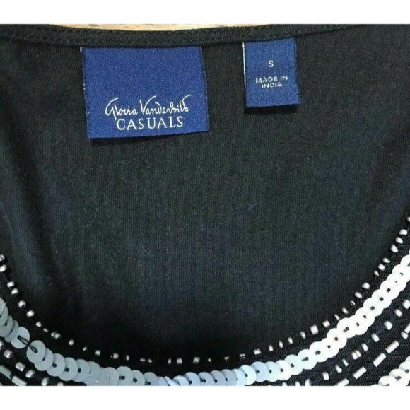 Gloria Vanderbilt Casuals Top Pitch Black Small Shirt with Sequin Collar NEW $36 - Picture 3 of 8